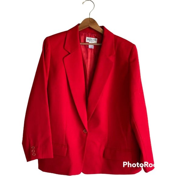Pendleton Jackets & Blazers - Pendleton Womens Virgin Wool One-Button Blazer Jacket Red Size 10 Notched Collar
